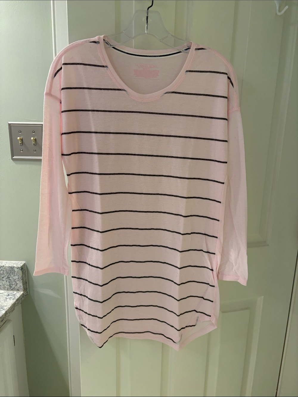 Victoria’s Secret Women’s Pink Striped Long Sleeve Pajama Sleep Shirt